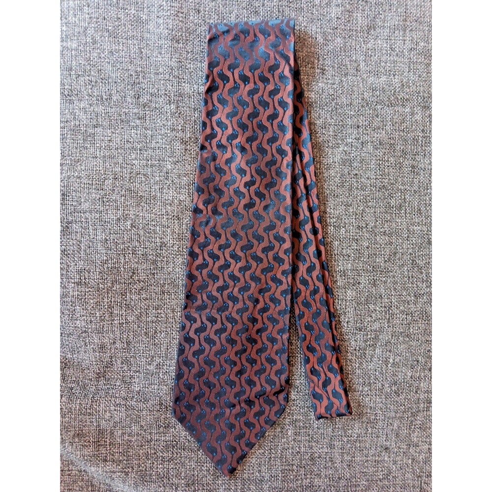 Tie 70s 80s 90s Y2K Astratto Silk Brown Black Blue 4 Wide  58 Long